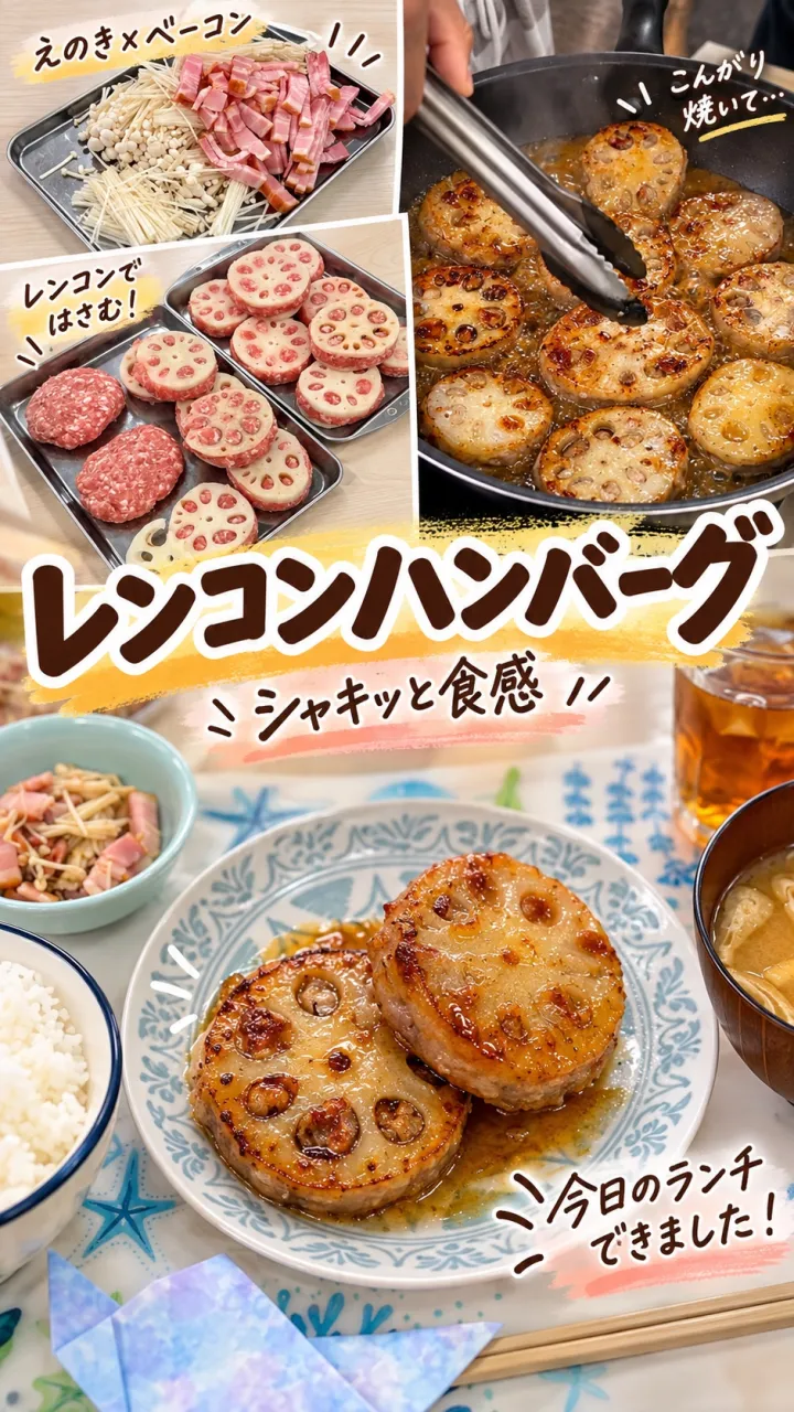 本日の昼食、蓮根ハンバーグ
